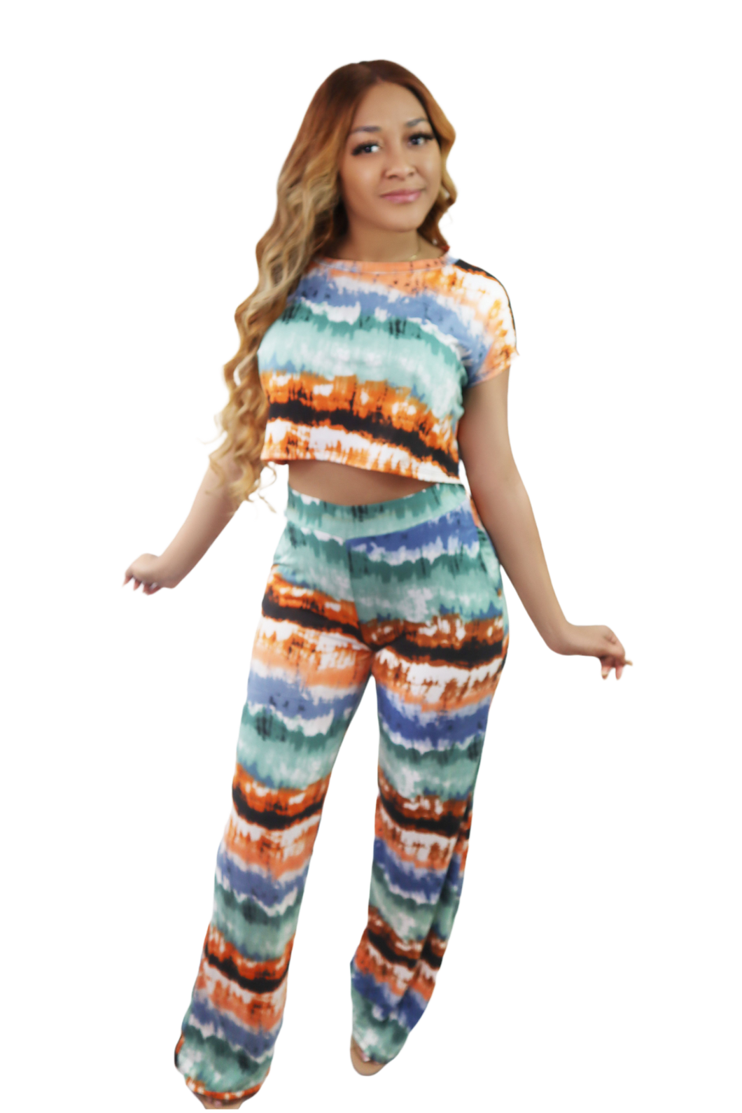 Tie Dye 2-Piece Pants Set - Curvy